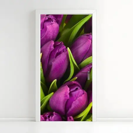 Sticker pour porte bouquet de tulipes violettes en gros plan – Wallnifity®