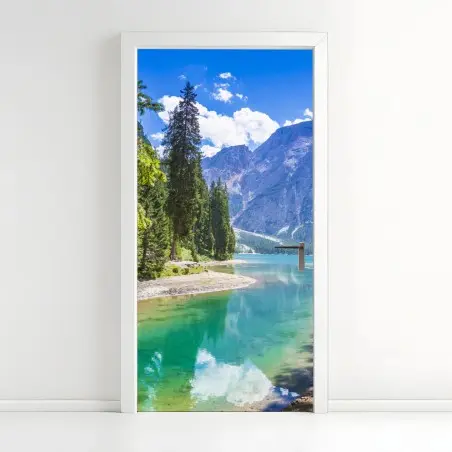Sticker pour porte reflet alpin au Lac de Braies – Wallnifity®