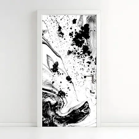 Sticker pour porte marbrure d'encre noir et blanc – Wallnifity®