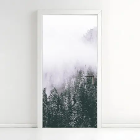 Sticker pour porte forêt brumeuse en noir et blanc – Wallnifity®