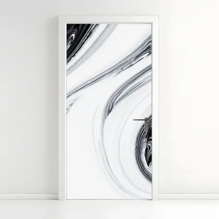 Sticker pour porte marbrure abstraite en noir et blanc – Wallnifity®