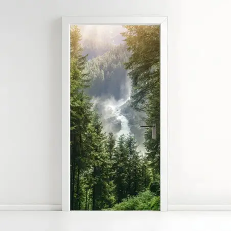 Sticker pour porte cascade de Krimml dans la forêt alpine – Wallnifity®