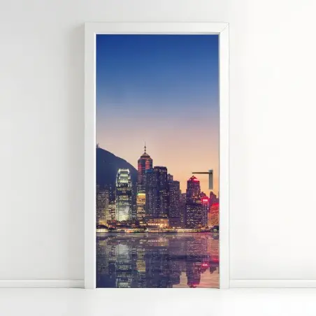 Sticker pour porte panorama urbain de Hong Kong au crépuscule – Wallnifity®