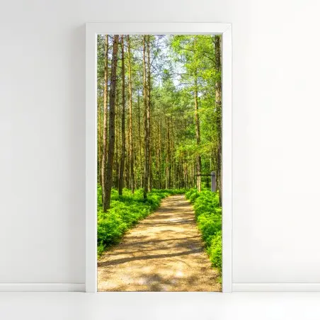 Sticker pour porte chemin en forêt verdoyante – Wallnifity®