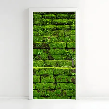 Sticker pour porte mousse verte sur briques anciennes – Wallnifity®