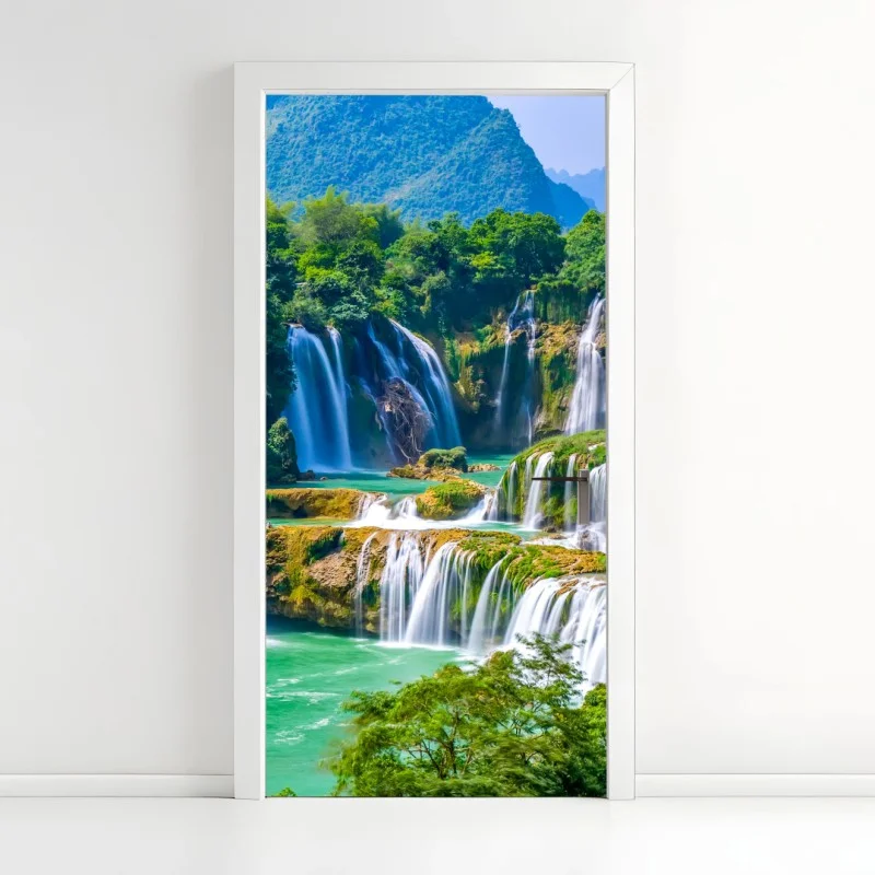Sticker pour porte cascade paradisiaque au cœur de la nature – Wallnifity®