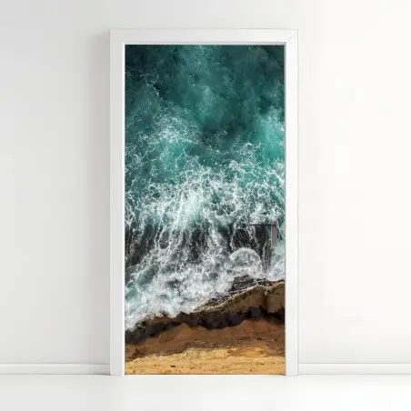 Sticker pour porte vagues turquoises depuis la falaise – Wallnifity®