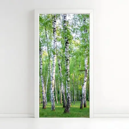 Sticker pour porte forêt de bouleaux en été – Wallnifity®
