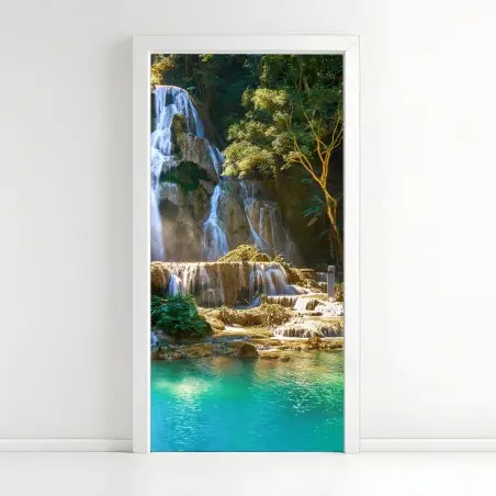 Sticker pour porte cascade tropicale aux eaux turquoise – Wallnifity®
