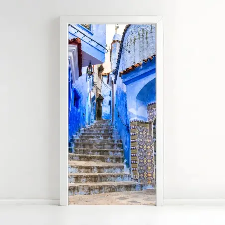 Sticker pour porte ruelle bleue de Chefchaouen – Wallnifity®