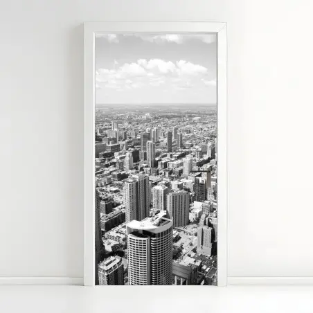 Sticker pour porte ligne d'horizon de Chicago en noir et blanc – Wallnifity®