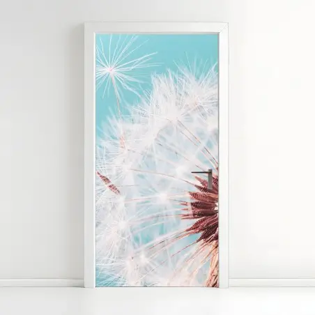Sticker pour porte douceur de pissenlit sur fond turquoise – Wallnifity®