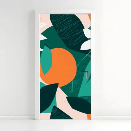Sticker pour porte composition botanique tropicale aux agrumes – Wallnifity®