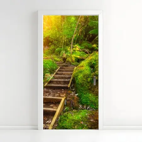 Sticker pour porte sentier luxuriant dans la forêt jurassique de Tasmanie – Wallnifity®