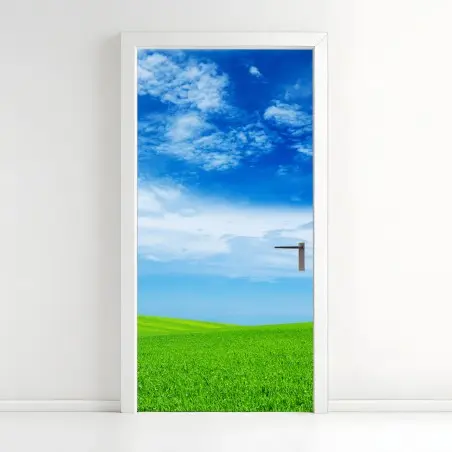 Sticker pour porte horizon verdoyant sous ciel bleu – Wallnifity®