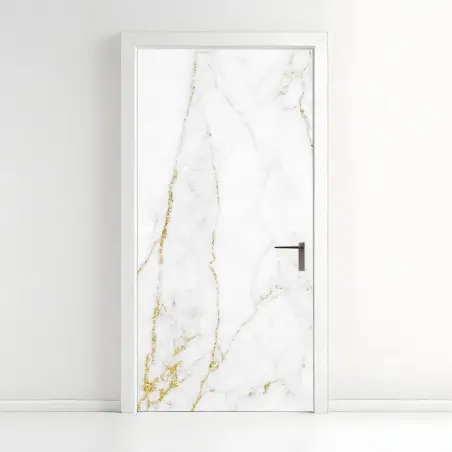 Sticker pour porte marbre blanc aux veinures dorées – Wallnifity®