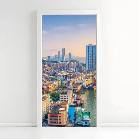 Sticker pour porte vue panoramique de Macao au coucher de soleil – Wallnifity®