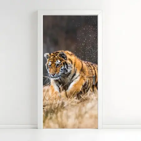Sticker pour porte tigre de Sibérie en plein élan – Wallnifity®