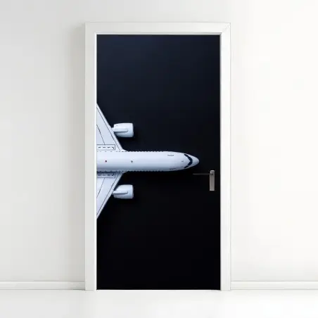 Sticker pour porte avion blanc minimaliste sur fond noir – Wallnifity®