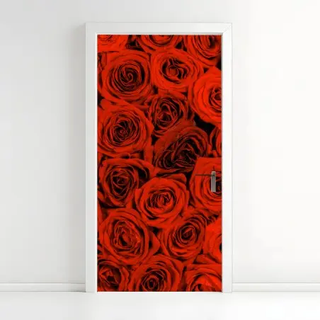 Sticker pour porte motif de roses rouges pour décoration murale – Wallnifity®