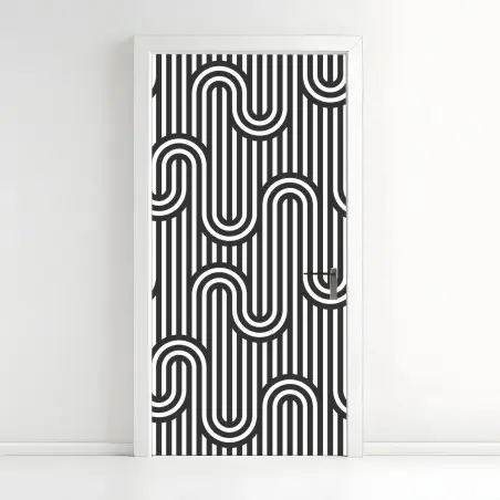 Sticker pour porte motif optique géométrique en noir et blanc – Wallnifity®