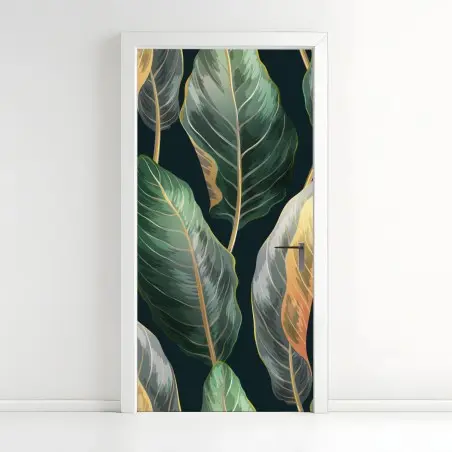 Sticker pour porte motif tropical vintage feuilles luxuriantes – Wallnifity®