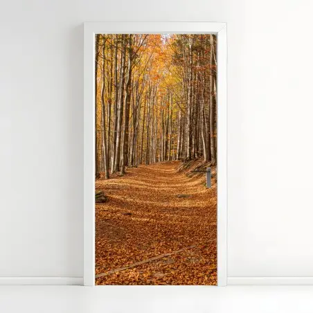 Sticker pour porte chemin d'automne en forêt dorée – Wallnifity®