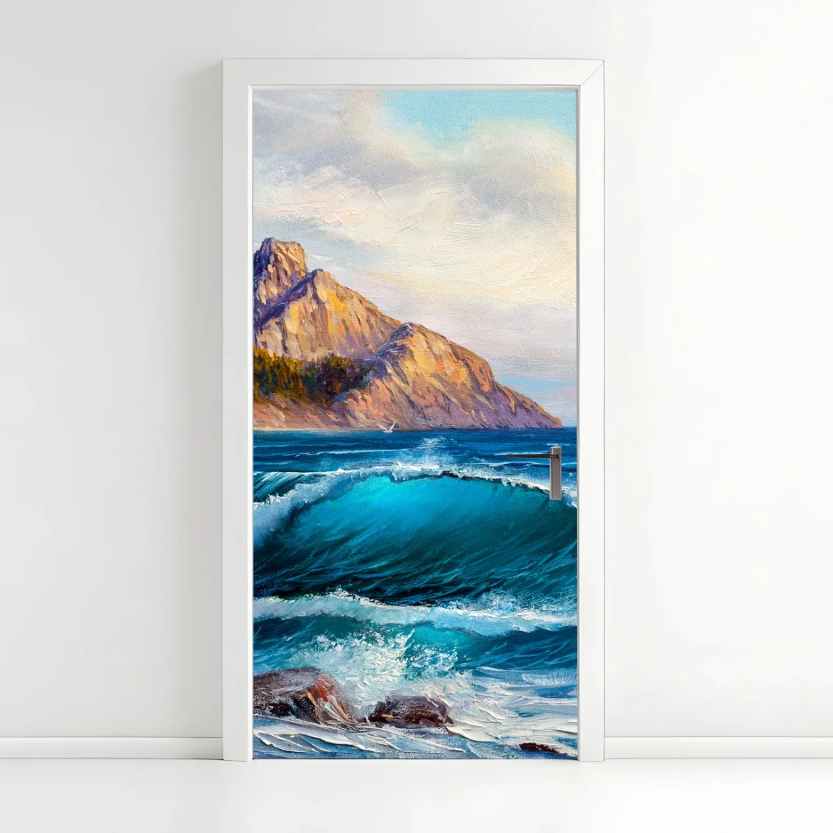 Sticker pour porte vagues turquoises et falaises dorées – Wallnifity® Sticker pour porte vagues turquoises et falaises dorées – Wallnifity®