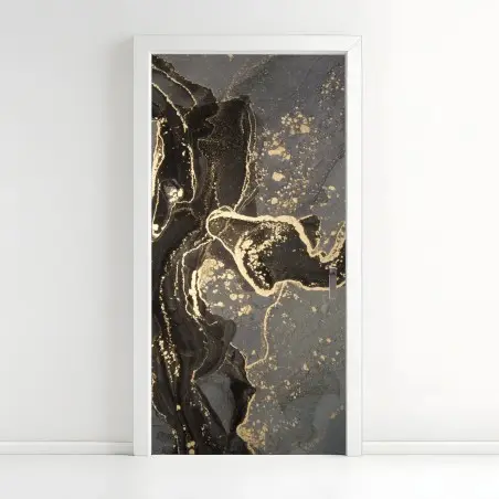 Sticker pour porte marbrure abstraite aux reflets dorés – Wallnifity®