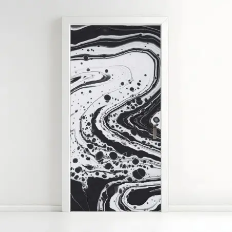 Sticker pour porte abstraction marbrée en noir et blanc – Wallnifity®