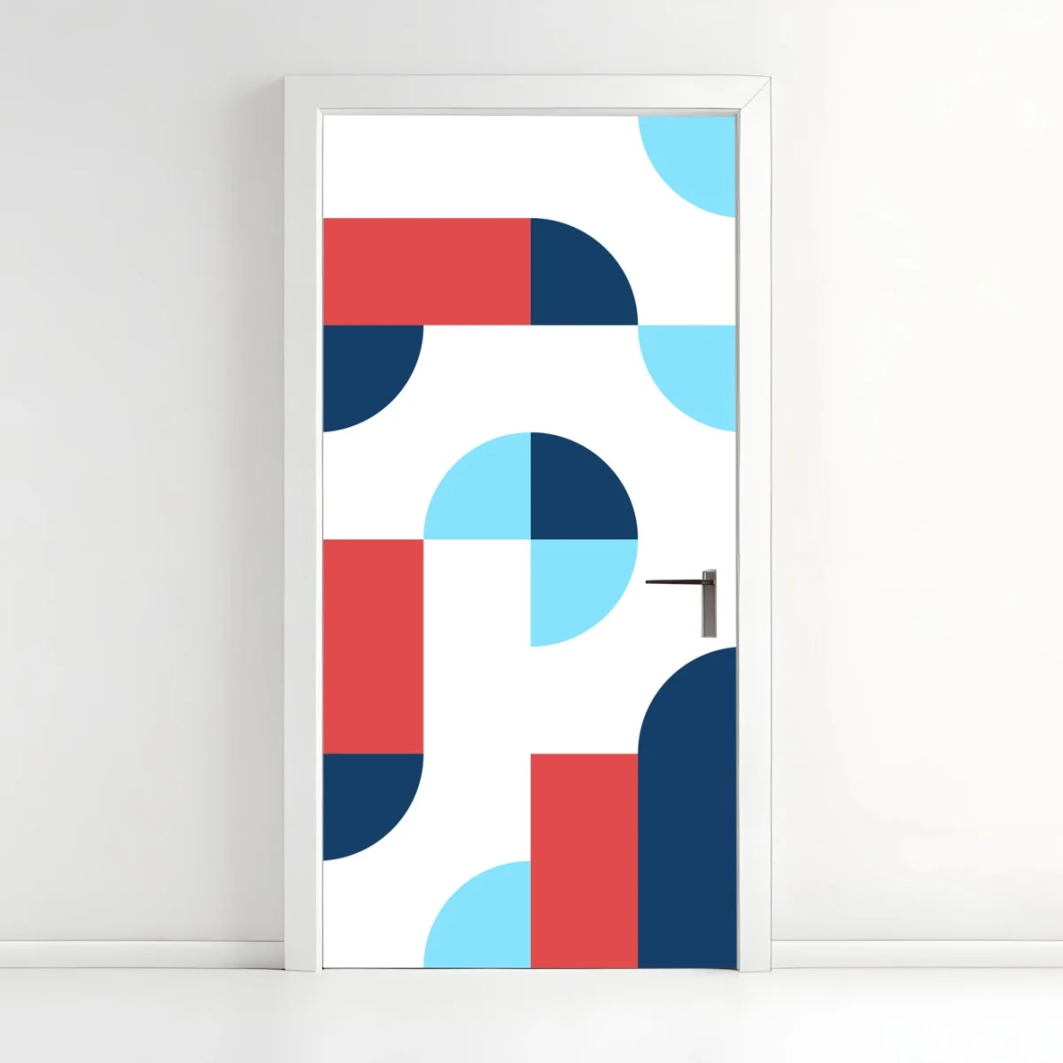 Sticker pour porte motif géométrique moderne bleu et corail – Wallnifity® Sticker pour porte motif géométrique moderne bleu et corail – Wallnifity®