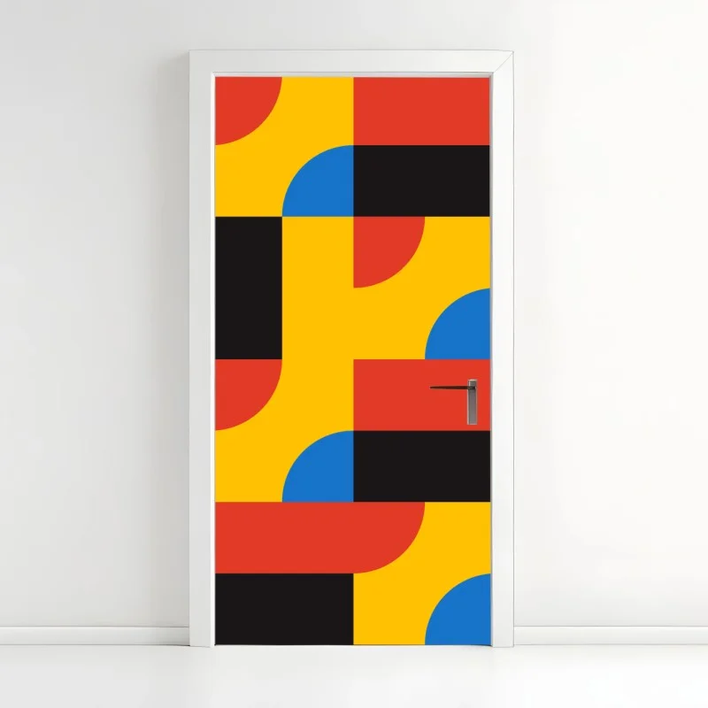 Sticker pour porte motif géométrique vibrant aux formes arrondies – Wallnifity®