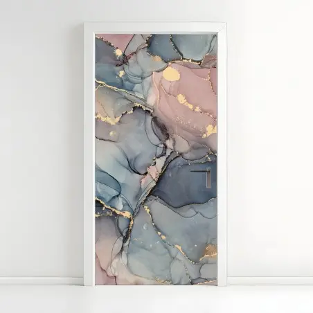 Sticker pour porte marbrures dorées: harmonie abstraite en tons pastel – Wallnifity®