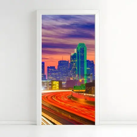Sticker pour porte ligne d'horizon de Dallas au crépuscule – Wallnifity®