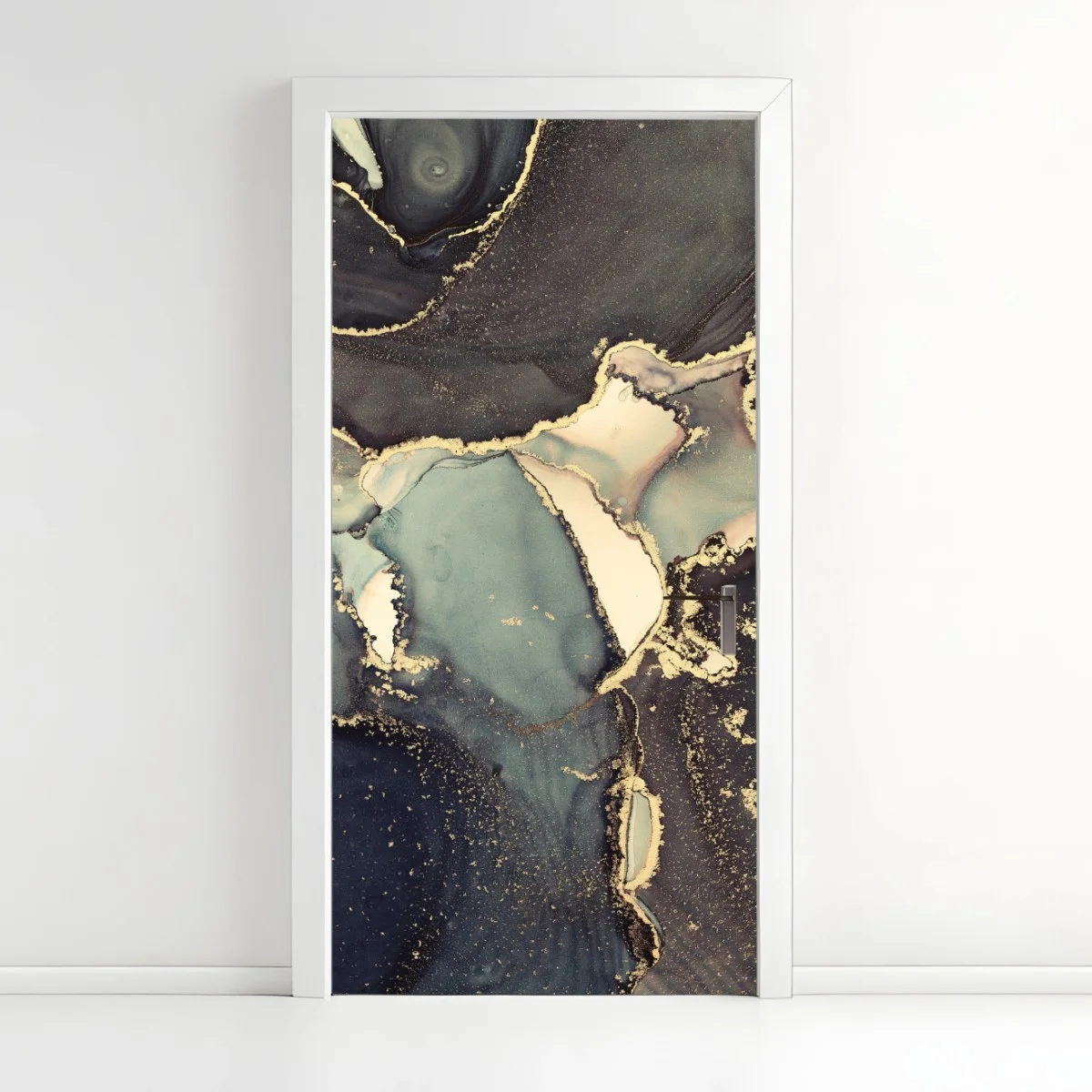Sticker pour porte abstraction luxueuse en encre alcool turquoise et or – Wallnifity® Sticker pour porte abstraction luxueuse en encre alcool turquoise et or – Wallnifity®