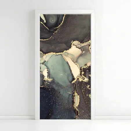 Sticker pour porte abstraction luxueuse en encre alcool turquoise et or – Wallnifity®