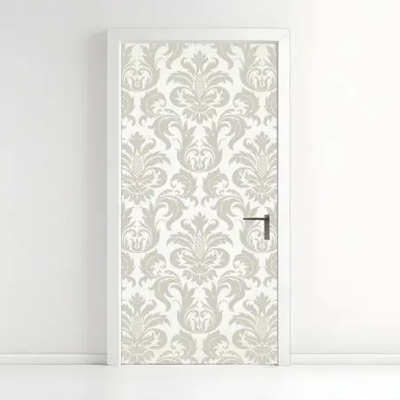 Sticker pour porte motif damassé baroque beige et crème – Wallnifity®