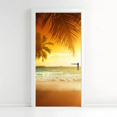 Sticker pour porte coucher de soleil tropical sur la mer des Caraïbes – Wallnifity®