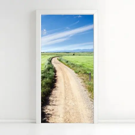 Sticker pour porte chemin campagnard sous ciel bleu – Wallnifity®