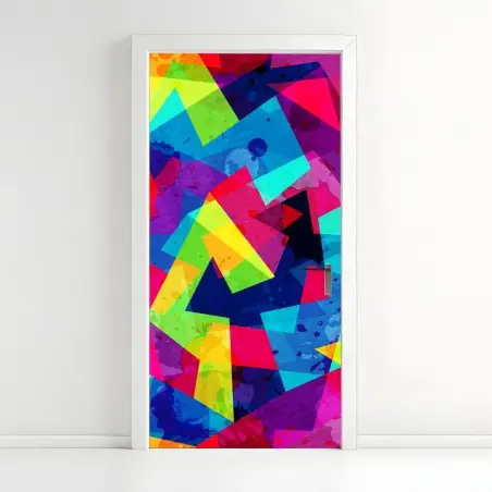 Sticker pour porte explosion géométrique multicolore – Wallnifity®