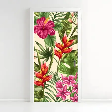 Sticker pour porte motif tropical floral coloré – Wallnifity®