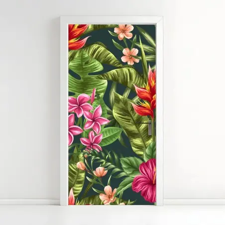 Sticker pour porte paradis floral tropical en aquarelle – Wallnifity®