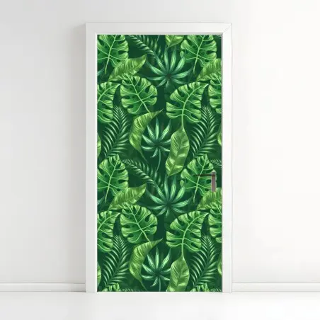 Sticker pour porte motif tropical de feuilles vertes – Wallnifity®