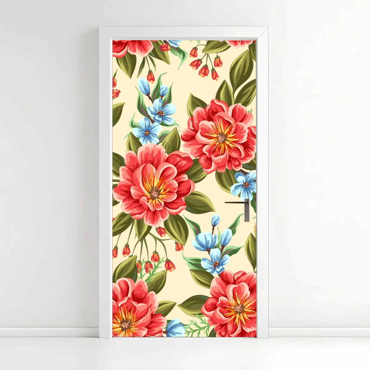 Sticker pour porte motif floral aquarelle aux grandes fleurs rouges – Wallnifity® Sticker pour porte motif floral aquarelle aux grandes fleurs rouges – Wallnifity®