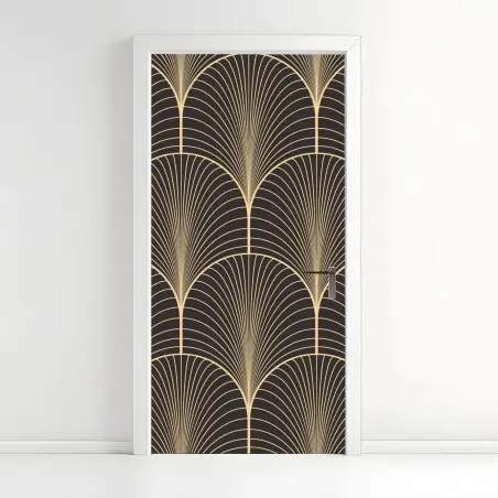 Sticker pour porte motif art déco doré sur fond noir – Wallnifity®