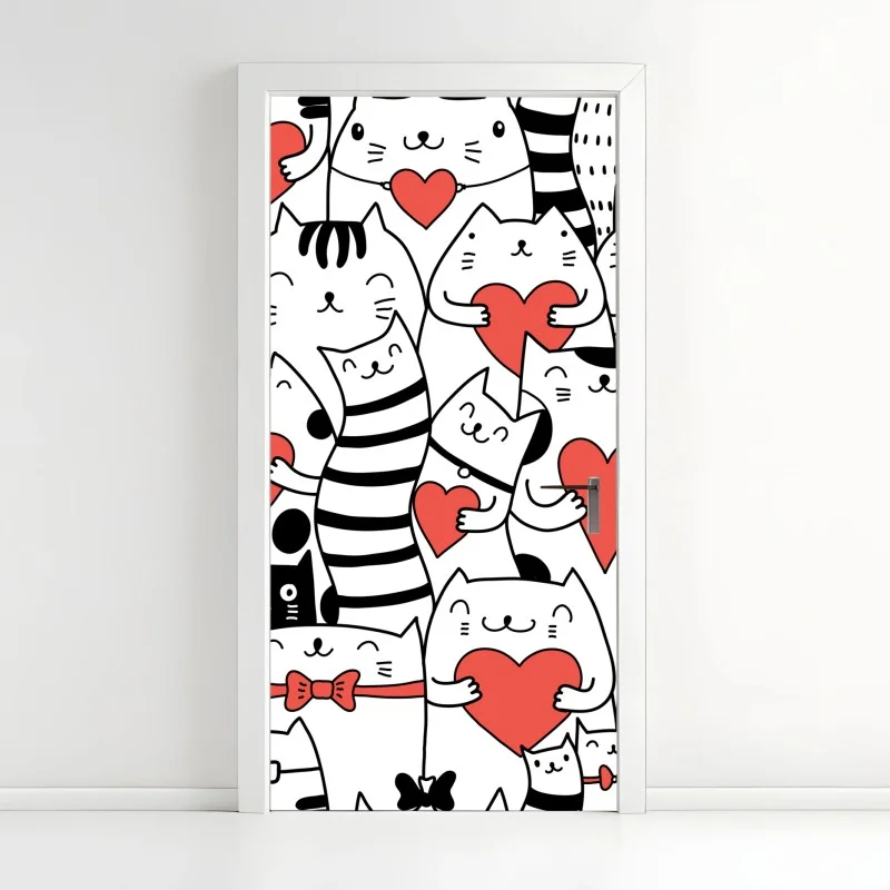 Sticker pour porte motif chats et cœurs mignons – Wallnifity®