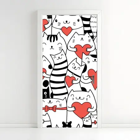 Sticker pour porte motif chats et cœurs mignons – Wallnifity®