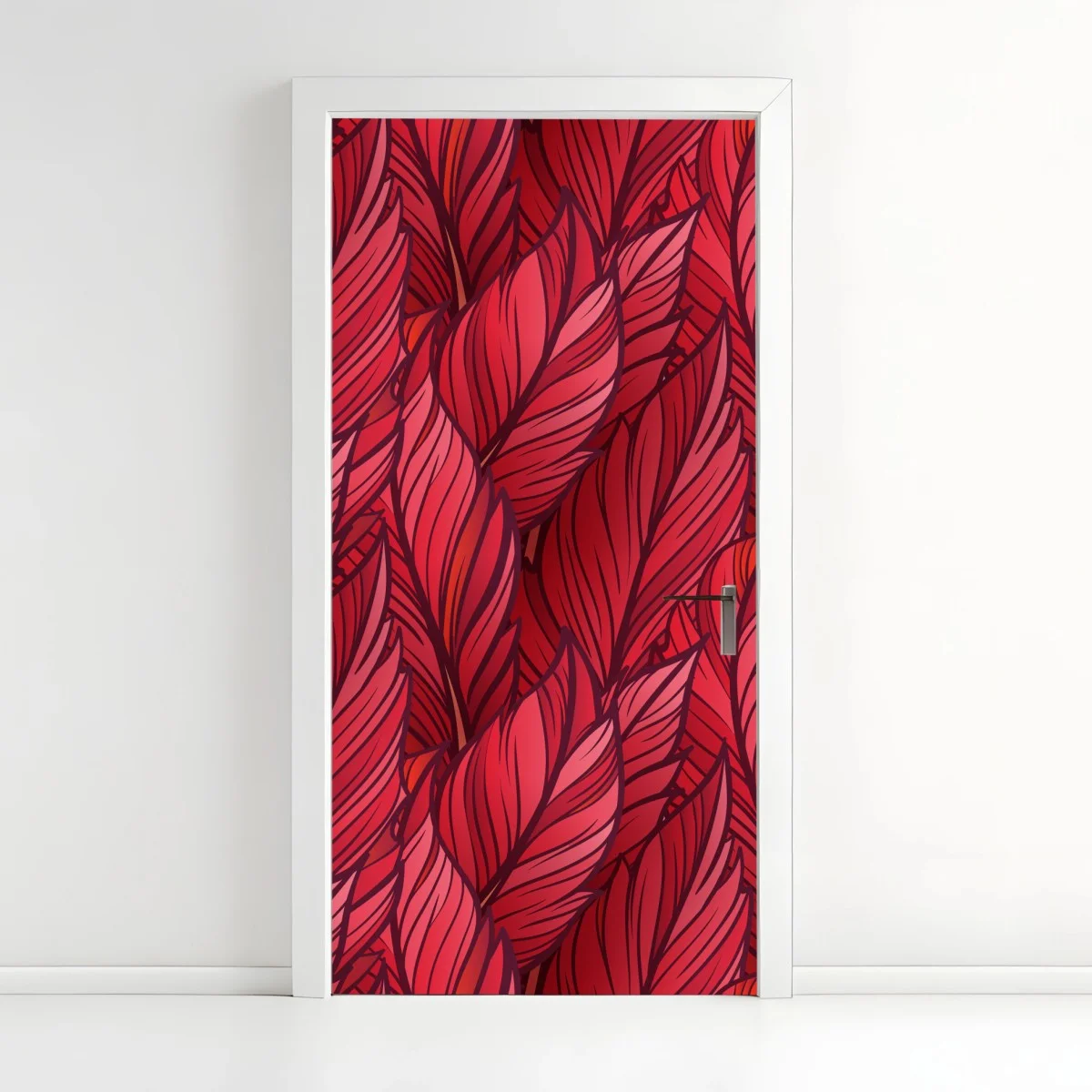 Sticker pour porte motif de grandes feuilles rouges stylisées – Wallnifity® Sticker pour porte motif de grandes feuilles rouges stylisées – Wallnifity®