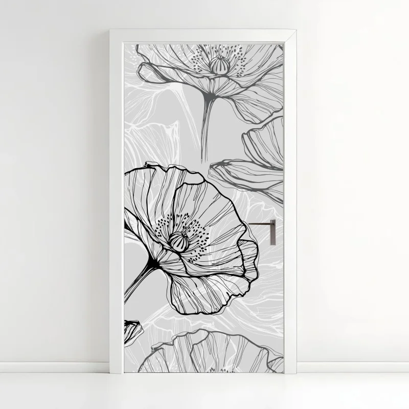 Sticker pour porte motif pavots en dessin au trait noir et gris – Wallnifity® Sticker pour porte motif pavots en dessin au trait noir et gris – Wallnifity®