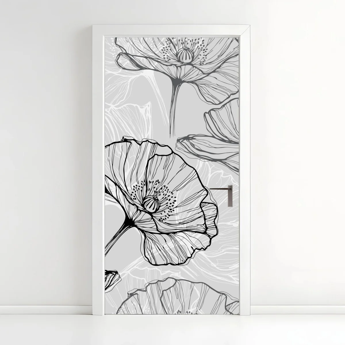 Sticker pour porte motif pavots en dessin au trait noir et gris – Wallnifity® Sticker pour porte motif pavots en dessin au trait noir et gris – Wallnifity®